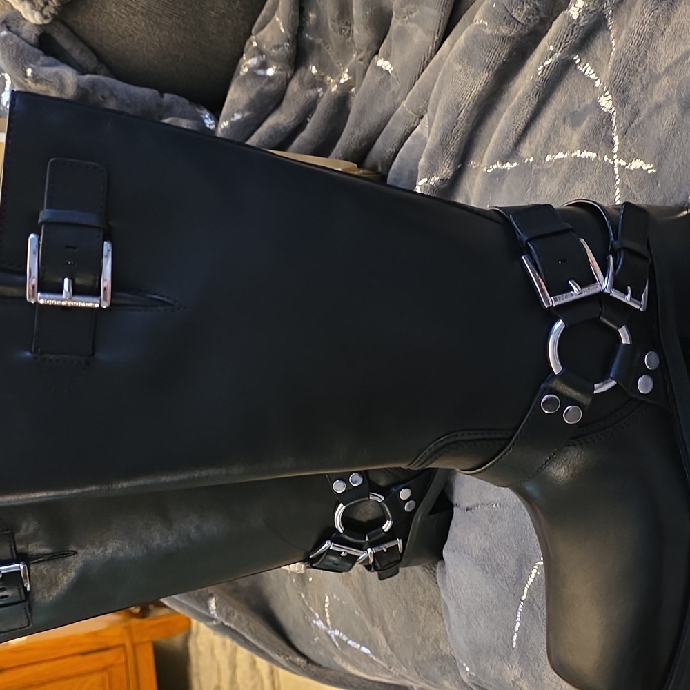 Michael Kors Black Leather Crosby Moto Boots - Picture 3 of 4